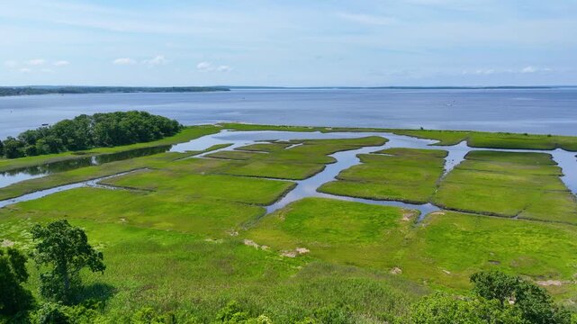 Rumstick Point aerial view between Barrington River and Narragansett Bay in town of Barrington, Rhode Island RI, USA. 