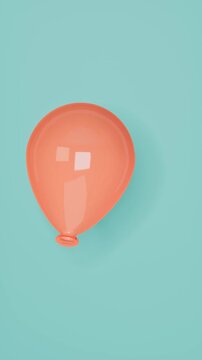 Orange balloon floating on turquoise background. 3d rendering