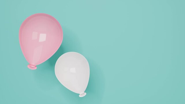 Pink and white balloons on blue background. 3d rendering
