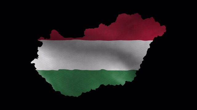 Hungary Map Shape with Waving Flag Texture Animation on Transparent Background Seamless Loop 4K