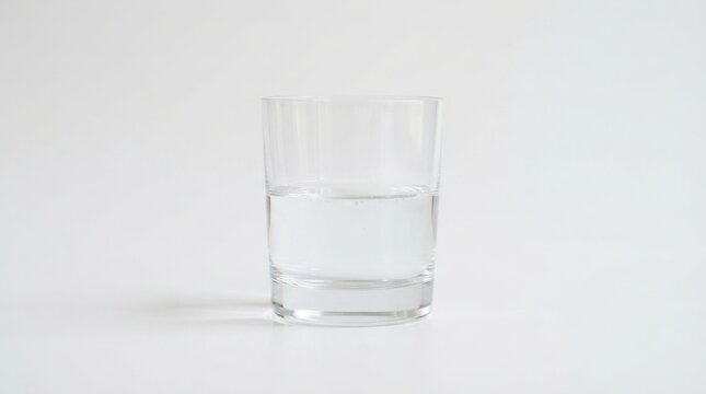 Clear glass half filled with fresh water isolated on white studio background