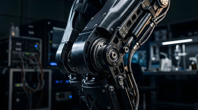 Robotic leg exoskeleton prototype made of carbon fiber in a laboratory