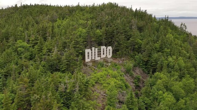 Aerial View of Dildo Hill Sign Newfoundland Canada