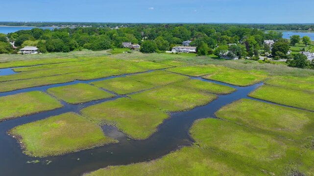Rumstick Point aerial view between Barrington River and Narragansett Bay in town of Barrington, Rhode Island RI, USA. 