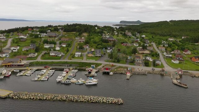 Aerial View of Dildo Harbour and Coastal Village in Newfoundland Canada