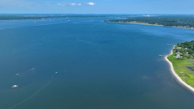 Rumstick Point aerial view between Barrington River and Narragansett Bay in town of Barrington, Rhode Island RI, USA. 