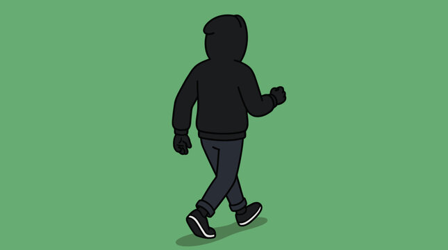 Silhouette of a person walking in a hooded sweatshirt.