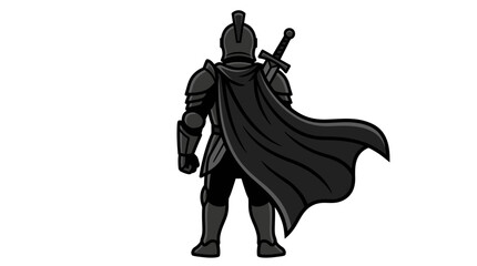 Obraz premium Black and white illustration of a medieval knight standing with a sword.