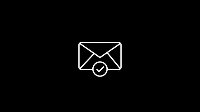 Email icon with check mark, indicates message status animation isolated on white background.4K Video Animation