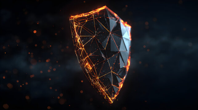 Abstract Low Poly Fire Shield Concept for Corporate Data Protection and Security
