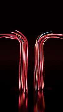 Abstract neon red light trails on black background. 3d rendering