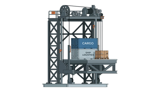 Industrial Container Crane Lifting Shipping Cargo Boxes at Port Logistics Terminal
