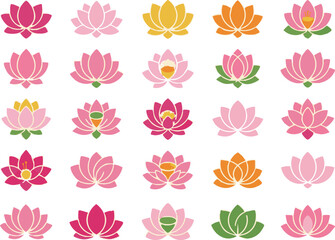 Fototapeta premium Diwali lotus flower collection vibrant icons for festive decorations and spiritual designs