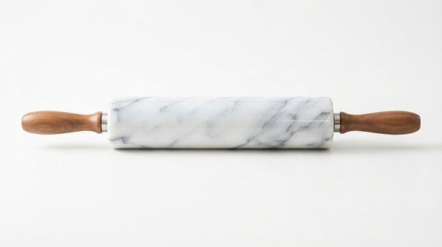Professional marble rolling pin with dark wooden handles for baking pastry and dough in kitchen