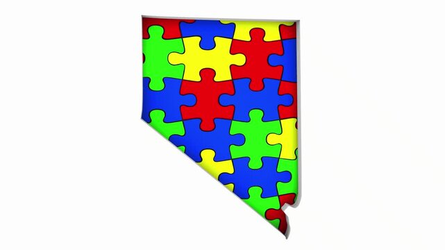 Nevada NV State Map Autism Puzzle Pieces Awareness Autistic Symbol Spectrum 3d Animation