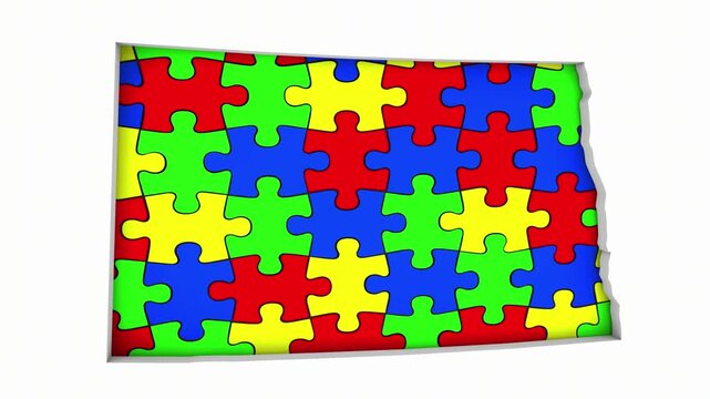 North Dakota ND State Map Autism Puzzle Pieces Awareness Autistic Symbol Spectrum 3d Animation