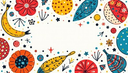 Fototapeta premium Abstract playful geometric & organic shapes, colorful hand-drawn doodle pattern , lines, bold, seamless