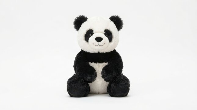 Cute black and white panda teddy bear plush toy isolated on white