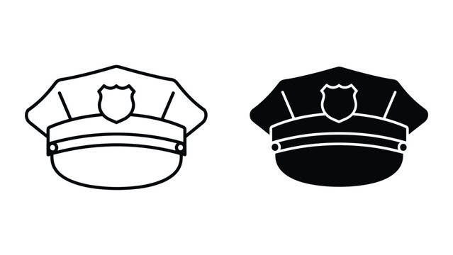Police officer cap icon set, vector illustration of police hat, uniform accessory, law enforcement symbol