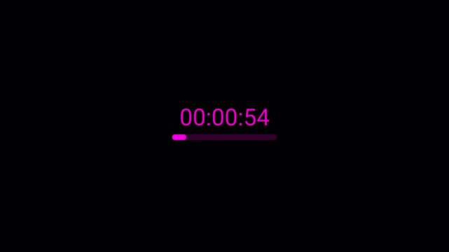 One minute countdown timer animation, 1 minute timer, one minute countdown in one minute on transparent background, one minute countdown in 4k with alpha channel.