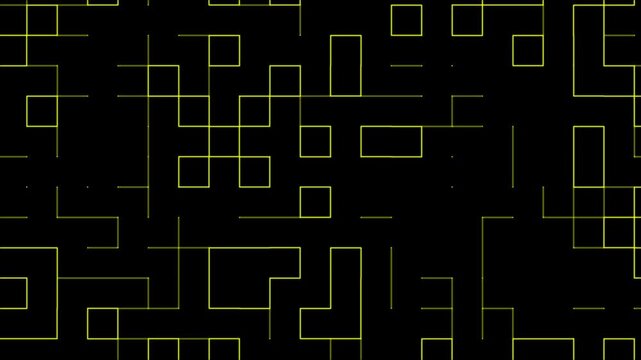 Abstract yellow digital grid motion background, glowing neon circuit lines technology pattern loop