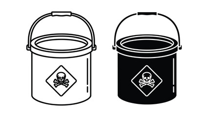 Toxic waste bucket icon set hazardous material container symbol with skull and crossbones sign black and white vector illustration of poison pails © SHAHRIYAR RASEL