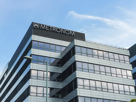 Prague, Czech republic - June 6, 2026: Metronom building facade in  Prague 13 Stodulky, modern business architecture