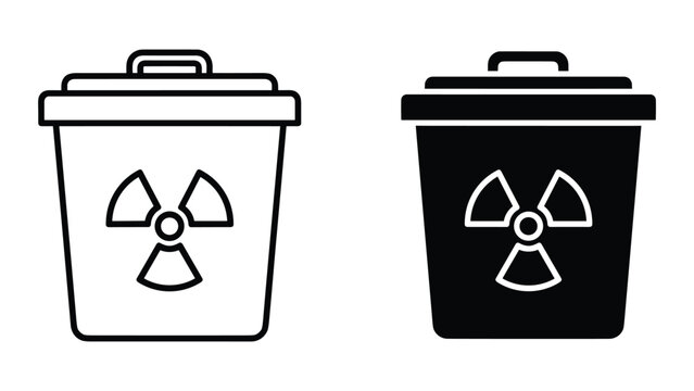 Radioactive waste bin icons, vector illustration of nuclear trash can with radiation symbol