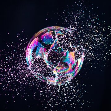 Soap Bubble Popping Iridescent Fragments Macro