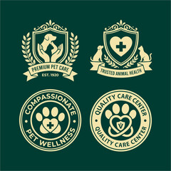 Fototapeta premium Set of veterinary and pet care service logos and emblems with veterinary hospital wellness