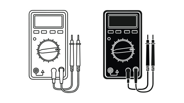 Digital multimeter icon set, electrical measuring instrument, voltage tester, voltmeter, ammeter, ohmmeter, vector illustration isolated on white background