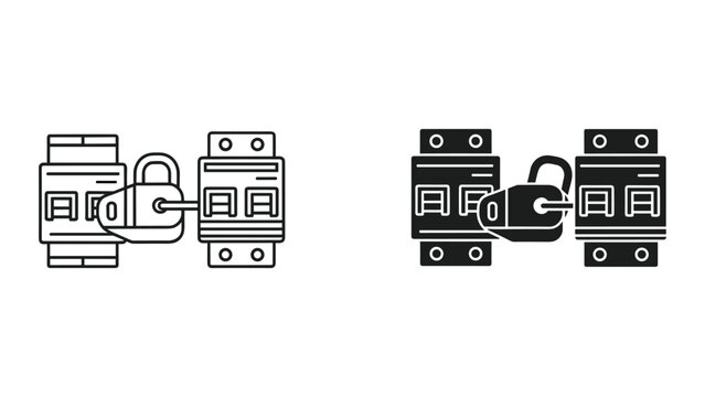 Circuit breaker lockout icon, electrical safety device, padlock on switch, vector illustration isolated on white background