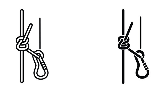 Climbing rope knot with carabiner icon set vector illustration of a prusik hitch or friction hitch knot used in mountaineering and rescue operations