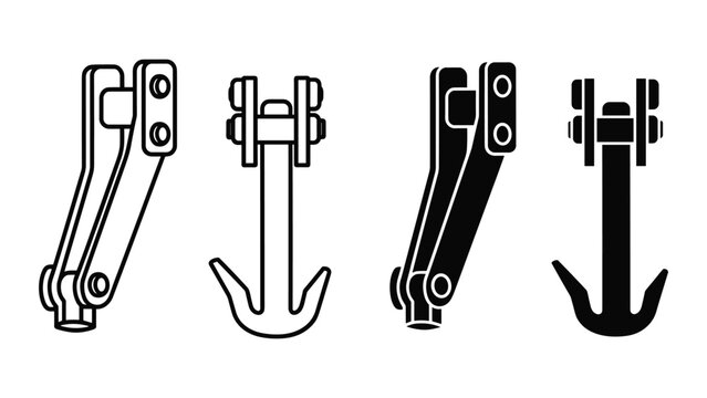 Grappling hook icon set, simple style vector illustration of a climbing hook isolated on white background