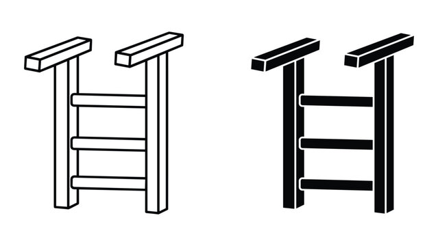 Set of two impossible ladder shapes, optical illusion, vector illustration