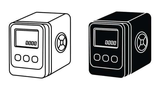 Geiger counter icon, radiation detector device, nuclear measurement equipment, scientific instrument for measuring radioactivity, flat vector illustration
