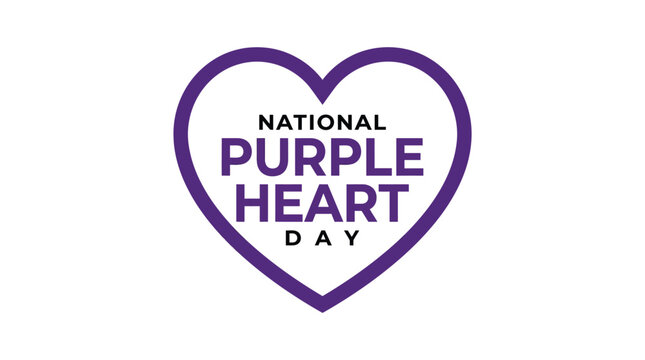 National purple heart day graphic featuring bold text inside a simple minimalist deep violet outline
