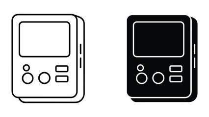 Set of handheld game console icons, outline and solid style, portable gaming device with buttons and screen, retro video game player vector illustration © SHAHRIYAR RASEL