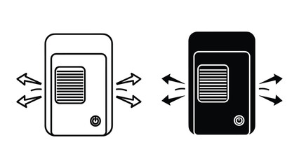 Air purifier or heater icon set, vector illustration of portable device with power button and airflow arrows, climate control appliance for home or office © SHAHRIYAR RASEL