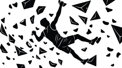 Athletic man bouldering on indoor artificial climbing wall with geometric holds practicing extreme sports training vector illustration © MSTRAZINA