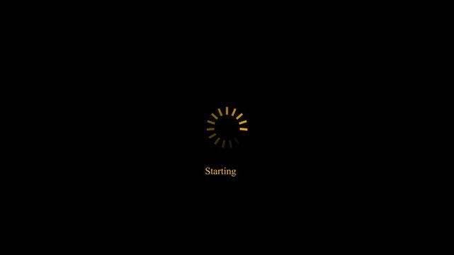 Premium golden glowing text Starting with circular progress bar loading wheel animation on black background for system launch engine ignition and application startup