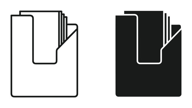 Set of document tray icons, office paper organizer, file holder, inbox and outbox tray, flat vector illustration isolated on white background
