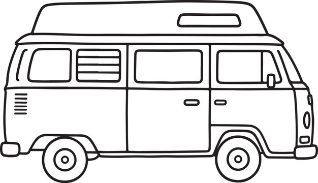 Line drawing of a classic volkswagen camper van