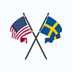 Fototapeta premium Crossed United States and Sweden Flags Illustration Friendship Partnership