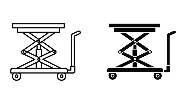 Scissor lift table icon set, hydraulic lifting platform cart, vector illustration isolated on white background