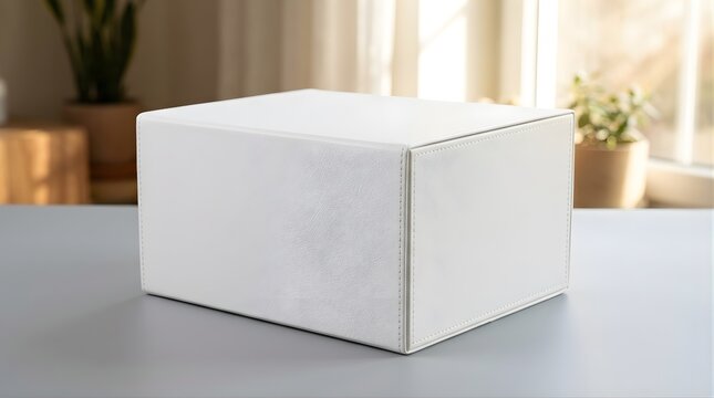 Minimalist White Speaker Enclosure with Subtle Speckled Texture Detail on a Gray Surface Near a Window with Natural Light