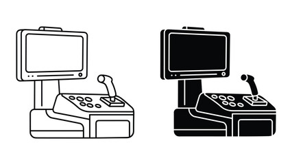 Arcade game machine with joystick and buttons, vector illustration of retro gaming console with screen, vintage video game cabinet icon set © SHAHRIYAR RASEL