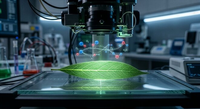 Scientific research of slender leaf vein structure and molecular oxygen-water visualization in a high-tech laboratory