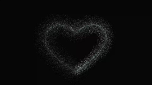 Dreamy neon glowing heart animation, white light trail particles, romantic valentine black background, black vfx screen, wedding celebration motion design, sparkling 4k loop video 
