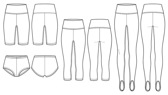 Set of stirrup sport tight pants. Leggins, shorts, yoga breeches